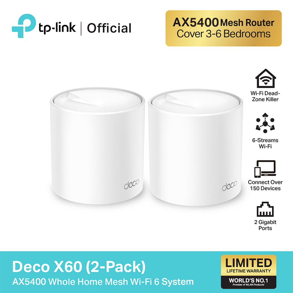 TP-Link Deco X60 AX5400 Mesh Wi-Fi6 ใน 1 กล่องมี 2 เครื่อง / 3 เครื่อง (สามารถเลือกซื้อได้)