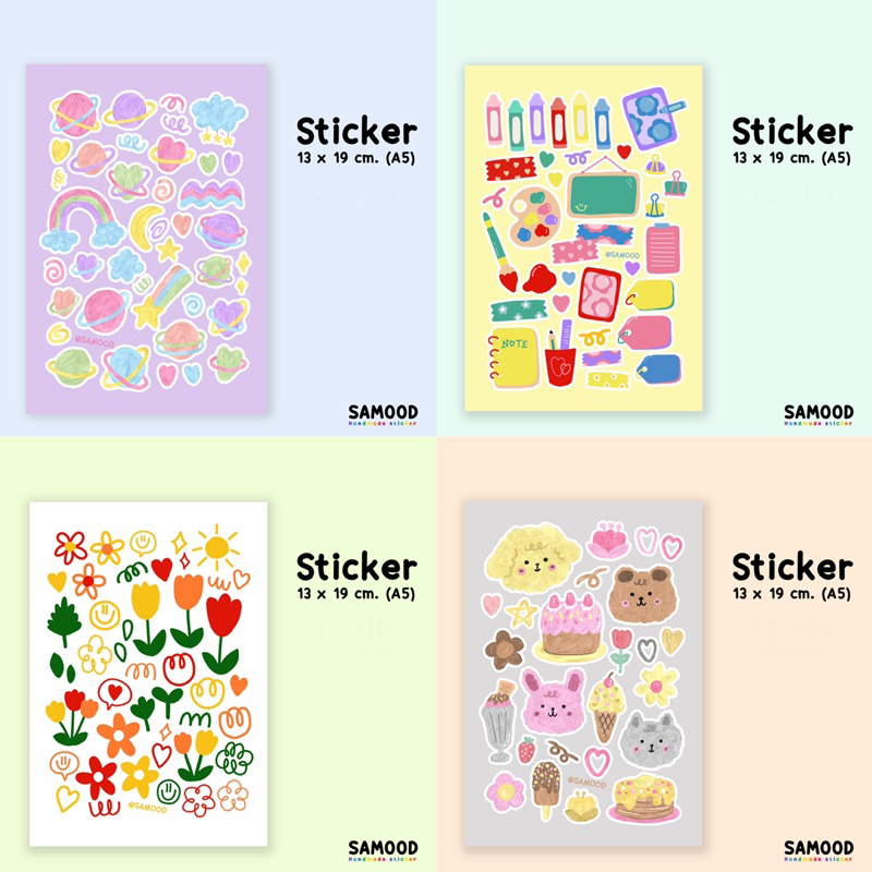 สติ๊กเกอร์ ลายการ์ตูน ผิวมัน กันน้ำ เนื้อกระดาษ ไดคัทแล้ว แผ่นA5