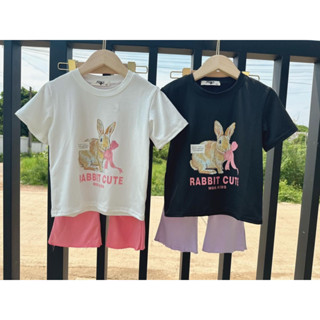 พร้อมส่ง เสื้อแขนสั้นกางเกงขายาว กระต่ายขาวดำ