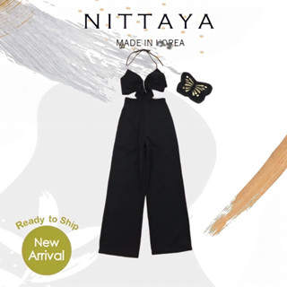 NITTAYA:จั้มผ้าซาตินผูกคอเซ็กซี่สีดำ(*สอบถามสต๊อกก่อนกดสั่งน๊า)