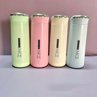 ขวดน้ำพกพา ความจุ400ML สุ่มสี มีหูหิ้ว วัสดุด้านในเป็นแก้วใส่น้ำร้อน น้ำเย็นได้ แก้วน้ำมีฝาเปิดปิดได้ สีพาสเทลน่ารัก