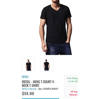 DIESEL - MENS T COURT V-NECK T-SHIRT เสื้อที-เชิ้ต คอวี สีพื้น แขนสั้น ผู้ชาย ดีเซล