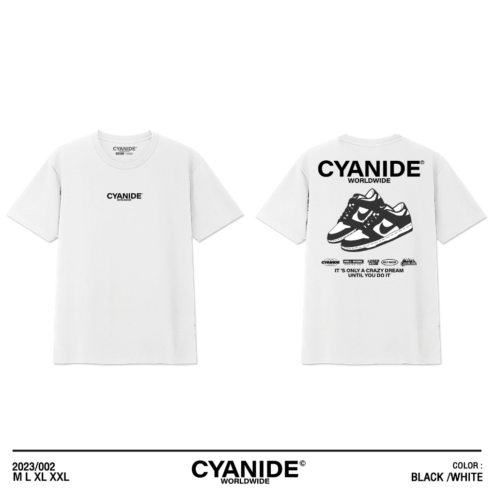 เสื้อยืดสีขาว Cyanide clothing ไซยาไนด์ ลายสนีกเกอร์(Sneaker) คอกลม cotton100%