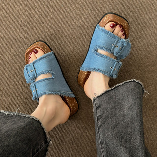 OhBlablaShoes  **NEW**  พร้อมส่ง  รองเท้าแตะ ส้นหนา  สี DENIM