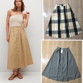 mango Beige cotton buttoned skirt กระโปรงยาว เนื้อผ้าคอตตอน กระดุมหน้า มีกระเป๋าข้าง ชนช็อป