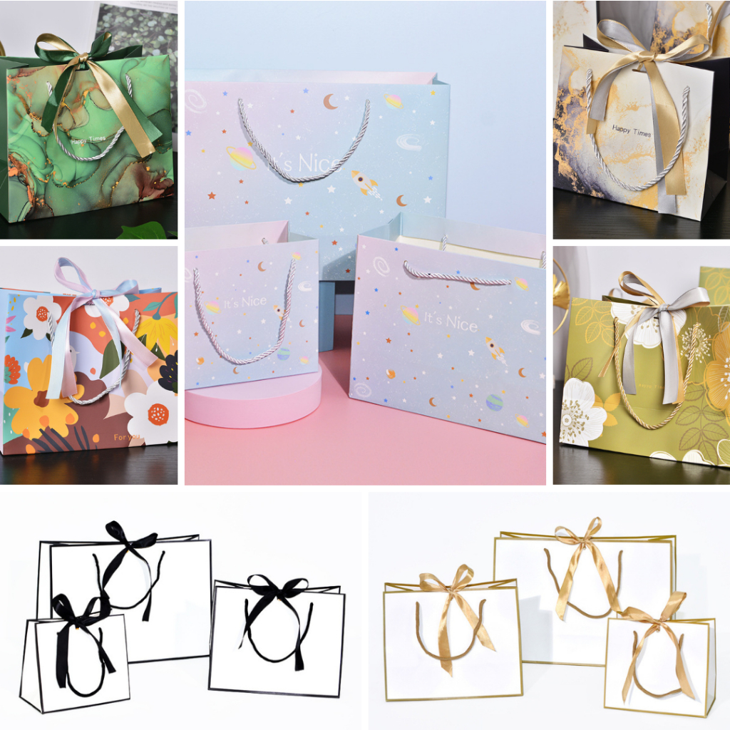 🔥ส่งด่วนจากไทย(แพค2ใบ) ถุงใส่ของขวัญ ถุงกระดาษหูหิ้วมีริบบิ้น