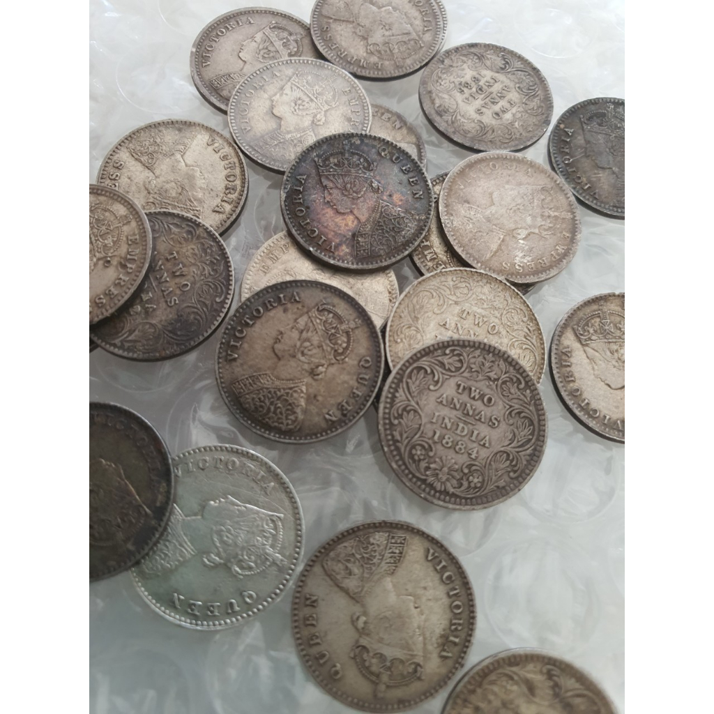 เหรียญรูปี อินเดีย เนื้อเงิน 2ANNA RUPEE VICTORIA อายุ 100ปี+ รับประกันของแท้ ราคาต่อ 1 เหรียญ
