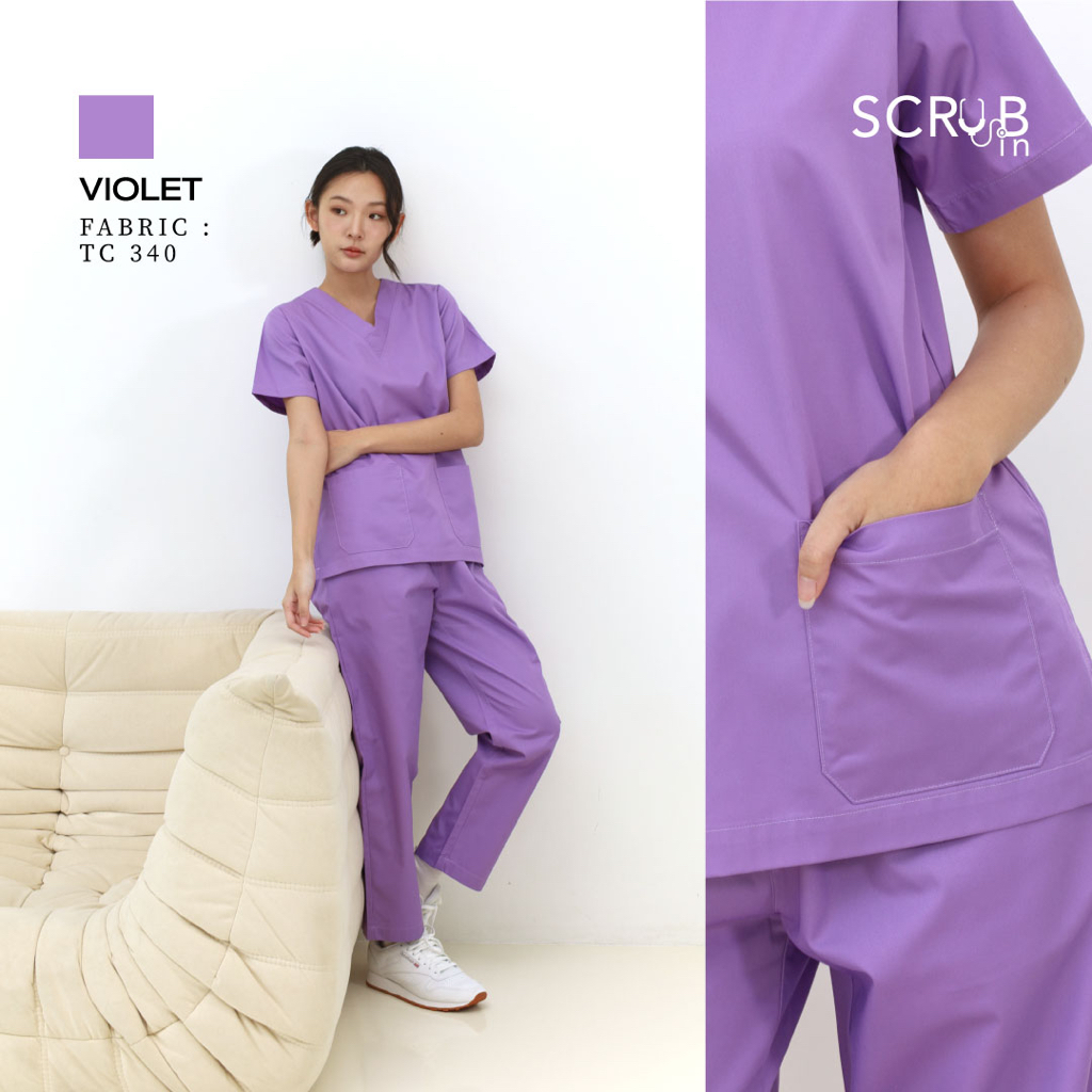 Scrub in | ชุดสครับคอวีพร้อมส่ง unisex สี Violet รุ่น TC340