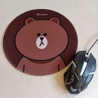 mousepad (mouse pad) แผ่นรองเม้าส์ ทรงกลม เส้นผ่าศูนย์กลาง 9 นิ้ว เนื้อหนา ลาย หมีบราวน์ Brown