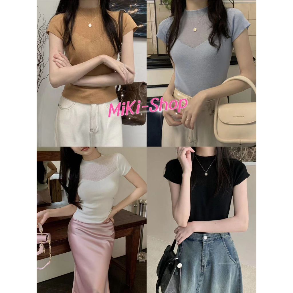 *Miki-Shop พร้อมส่งเสื้อไหมพรมแขนสั่น คอสูงใส่เรียบร้อย เสื้อสาวออฟฟิศ เสื้อยืดใส่เข้ารูปตามตัวหุ่นดM2328