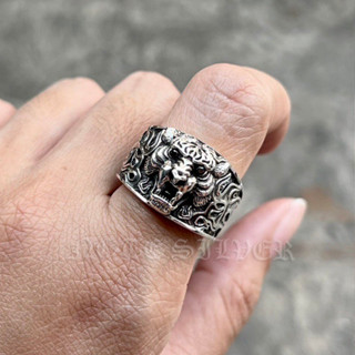 แหวนเงินแท้ หน้าเสือ ดวงตาฝังพลอย Sterling Silver 925 NSRG3076