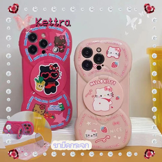 💜Kettra💜ป้องกันการหล่น ขอบเต็ม ขายึดกระจก iPhone 11 14 pro max การ์ตูน Hello Kitty กุหลาบแดง สีชมพูcase for iPhone 12 13