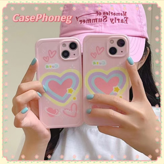 🍑CasePhoneg🍑ป้องกันการหล่น ขอบเต็ม iPhone 11 14 pro max สีชมพู รูปหัวใจ หวานสวย เรียบง่าย ไล่ระดับ case for iPhone 12 13