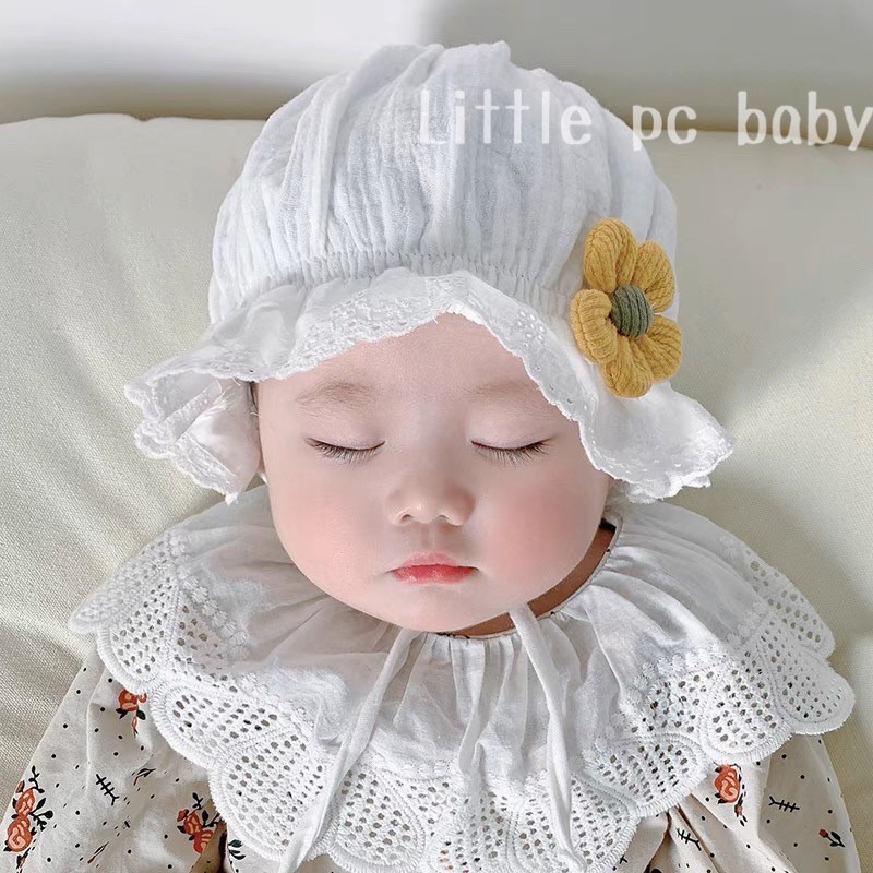 หมวกผูกคางเด็กอ่อนสไตล์สาวน้อย รุ่นแต่งดอกไม้ 🌤️พร้อมส่ง🌼 - รูปที่ 3