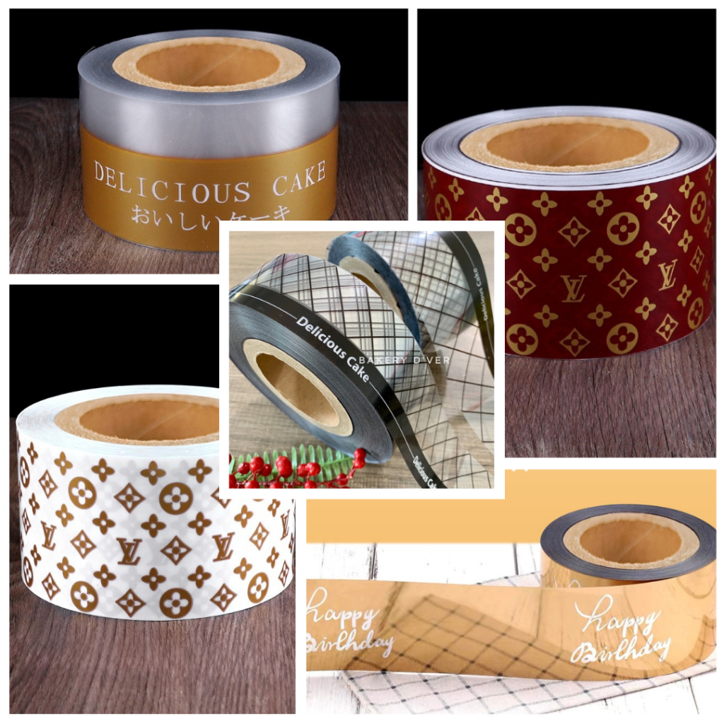 Bakery D'VER ❤️ พลาสติกแข็งพันเค้กลายตาข่าย พลาสติกพันเค้กสไตล์เกาหลี  8 cm. น่ำหนัก 1kg. ลาย Delicious cake