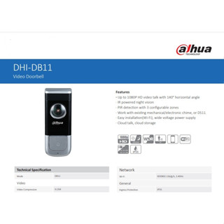 Dahua DB11 IP- Video doorbell (ออด ดีจิตอล ส่งภาพเข้ามือถือ)