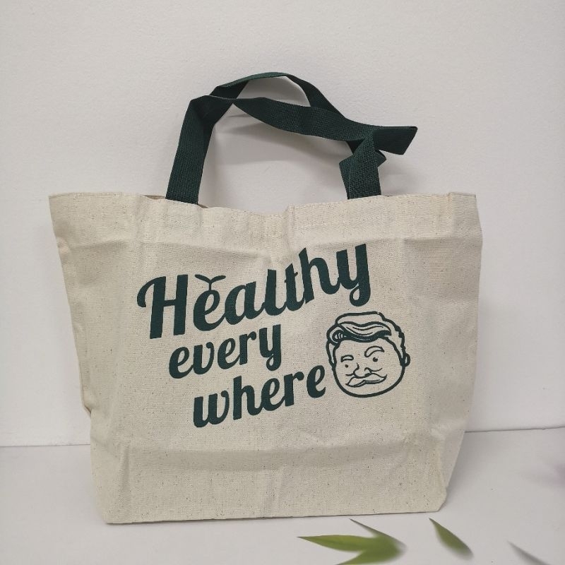 กระเป๋าผ้า โจนส์สลัด jones salad กระเป๋าผ้าลุงโจนส์​ กระเป๋าผ้าดิบ เนื้อหนา ทนทาน สีครีมเขียว ของใหม