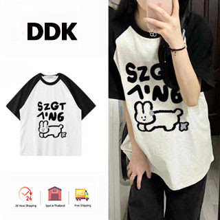 DDK🔥พร้อมส่ง🔥เสื้อยืด🍀เสื้อผ้าแฟชั่นวัยรุ่น เสื้อโอเวอร์ไซส์ลายตัวหนังสือ ผู้หญิงน่ารัก เสื้อยืดแขนสั้นลํ