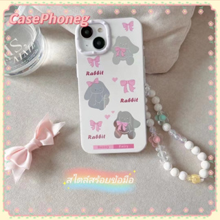 🍑CasePhoneg🍑ป้องกันการหล่น ขอบเต็ม สไตล์สร้อยข้อมือ iPhone 11 14 pro max การ์ตูน ลูกสุนัข สีขาว case for iPhone 12 13