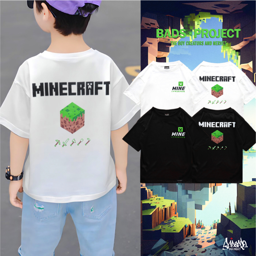 9.9 SALE ® เสื้อเด็ก Oversize รุ่น Mine Creeper สีดำ ขาว แนวสตรีท Boy&Girl เด็กผู้ชาย Kols