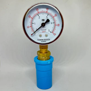 Pressure gauge 5 kg/cm2 เกจวัดแรงดันน้ำแบบแห้ง รวมชุดข้อต่อตรง 1/2" สำหรับปั๊มน้ำและเครื่องกรองน้ำ ติดตั้งง่าย