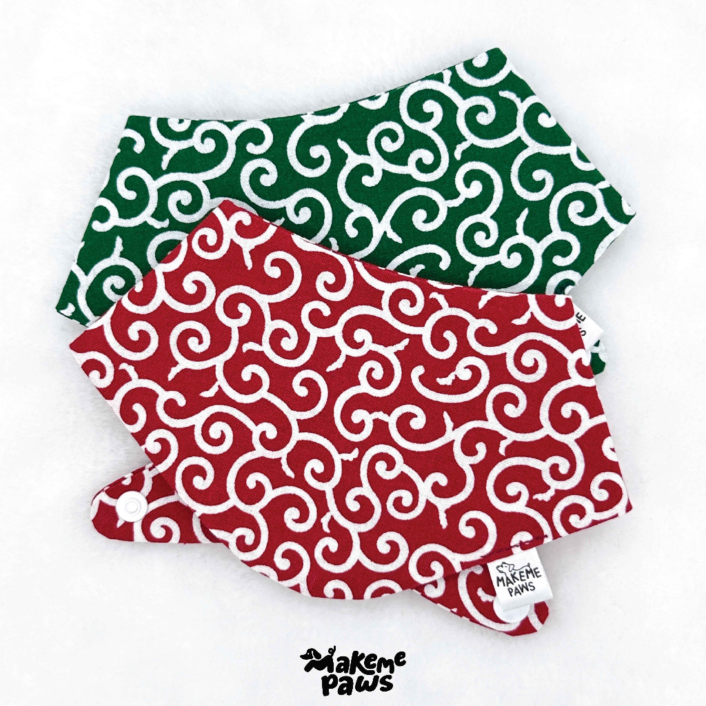 Green & Red Winding Bandana ผ้าพันคอสัตว์เลี้ยง สุนัข หมา แมว