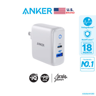 Anker PowerPort PD+2 หัวชาร์จเร็ว iPhone 14/13/12 USB-C PD 20W + ชาร์จเร็ว Samsung USB QC3.0 15W ขาปลั๊กพับเก็บได้ - AK283