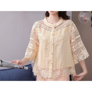 FON เสื้อลูกไม้ลายใหม่􀔄􀆻ใหม่􏿿 กระดุมหน้า มีไซร้38-46นิ้ว#SW027
