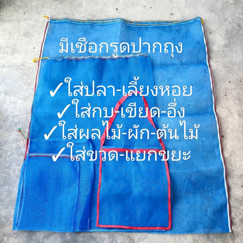 ถุงตาข่ายไนล่อนฟ้า ถุงมุ้งฟ้ามีเชือกรูดปากถุง(ใช้ห่อผลไม้กันแมลง ใส่ขวด ใส่ของ ใส่ปลา ใส่กบ เลี้ยงหอย) - รูปที่ 2