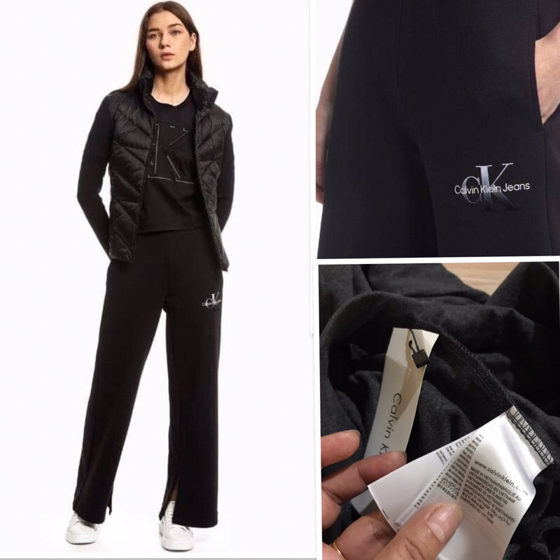 Calvin Klein กางเกงวอร์ม ขายาว ขากว้าง ปลายขาปล่อย ผ่าปลายขา เอวยางยืด มีสีชาโคล และสีดำ