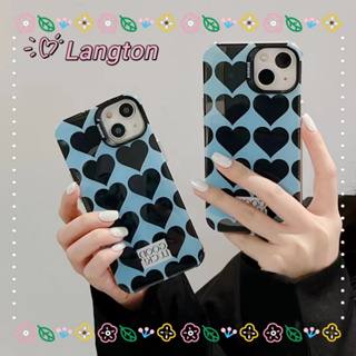 🌈Langton🌸ขอบเต็ม ป้องกันการหล่น เส้นขอบโปร่งใส iphone 11 14 pro max รูปหัวใจ สีฟ้า หวานสวย case for iPhone 12 13