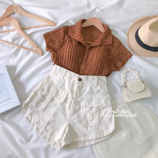 Qshop♡ ชุดเซต2ชิ้น เสื้อครอป+กางเกงขาสั้น กระโปรง