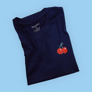 bank’s Cherry T-Shirt in Navy color Cotton USA เสื้อคอกลมลายเชอรี่ เสื้อยืดคุณภาพดี