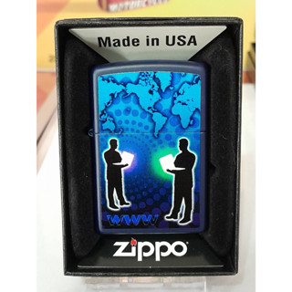 ZIPPO 239 PLANETA  WWW NAVY MATTE COLOR IMAGE   สีน้ำเงินเข้ม ลายแบบสกรีน  ผลิตปี2017  ของใหม่ไม่ผ่านการใช้งาน