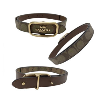 เข็มขัด CE971 COACH Morgan Rectangle Buckle Belt, 25 Mm Size S. เอว 28-32 นิ้ว Gold/Khaki Saddle