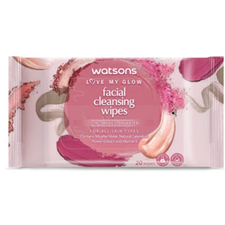 WATSONS วัตสัน เลิฟ มาย โกลว์ เฟเชียล คลีนซิ่ง ไวพ์ 3-อิน-1 ไมเซลล่า วอเตอร์ 20แผ่น