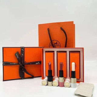 Lipstick Hermes Set 3 แท่ง ขนาดปกติ พร้อมกล่อง + ถุงแบรนด์+ผูกโบว์