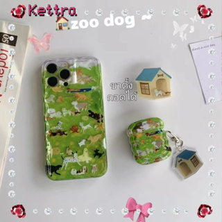 💜Kettra💜ป้องกันการหล่น ขอบเต็ม iPhone 11 14 pro max การ์ตูน ลูกสุนัข สีเขียว สาวน่ารักหัวใจ case for iPhone 12 13