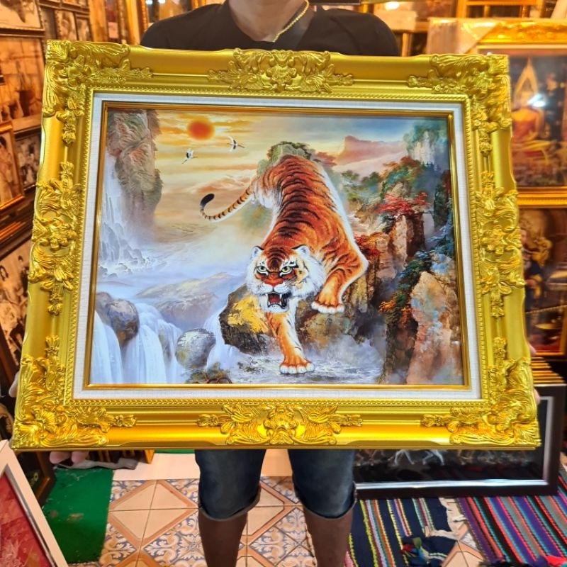 กรอบรูป เสือ ภาพเสือ รูปเสือ กรอบหลุยส์  หลุยส์สีทอง กรอบหลุยส์สีทอง ติดบ้าน ร้านค้า ของขวัญ ที่ระลึก ขึ้นบ้านใหม่