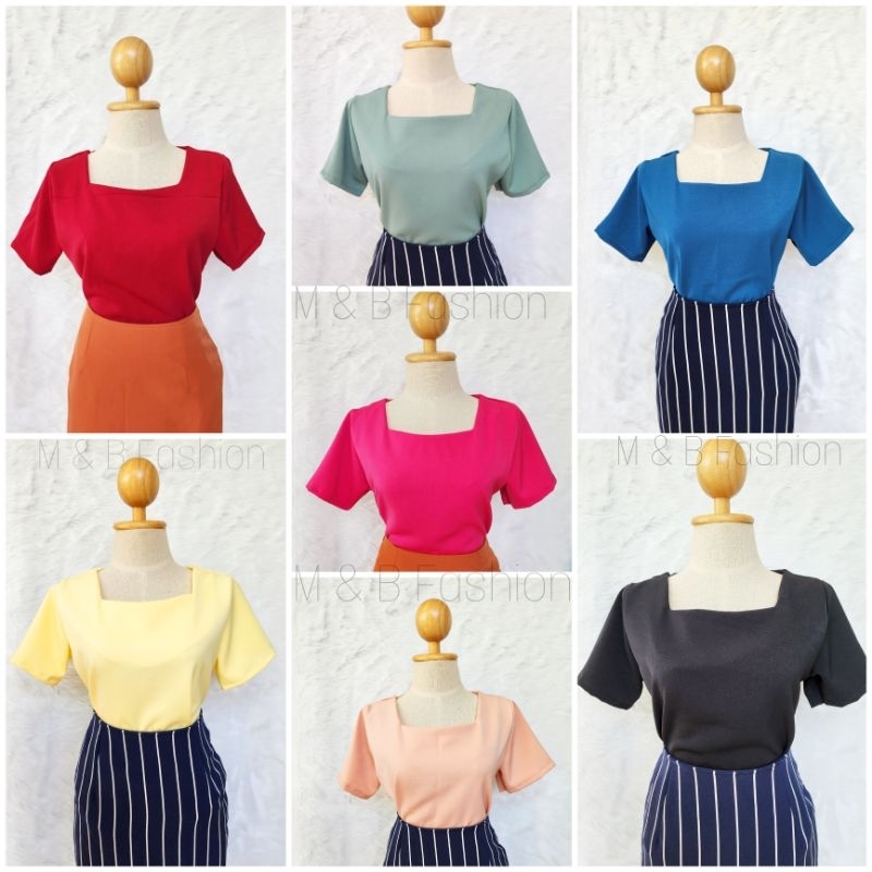 เสื้อคอเหลี่ยม129฿เสื้อทำงานแฟชั่นใส่ได้ทุกโอกาส