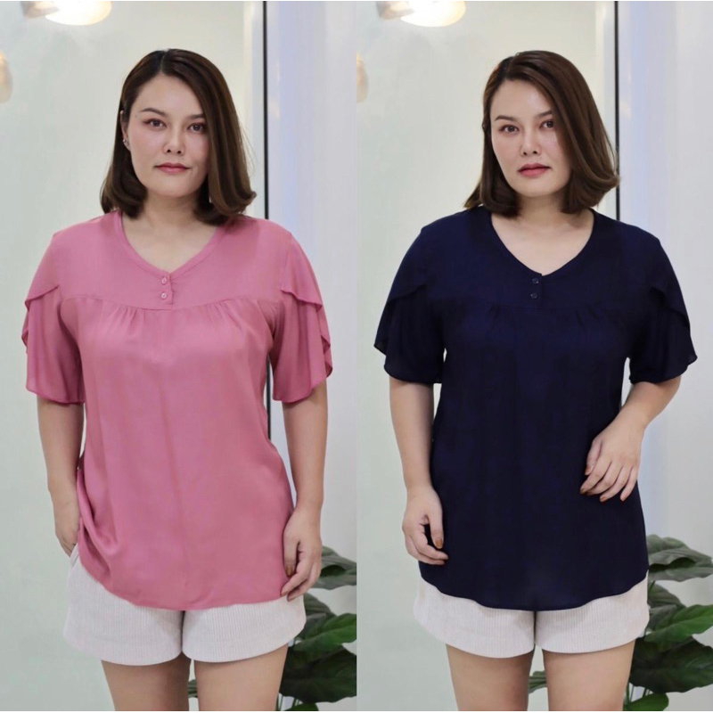 เสื้อคอวีแขนระบาย สาวอวบพลัสไซส์