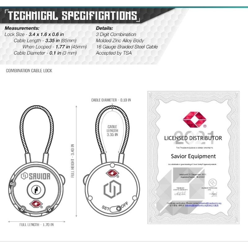 Savior​ 3-DIGIT CABLE LOCK​ ของแท้​ นำเข้าจาก​ USA​ - รูปที่ 6