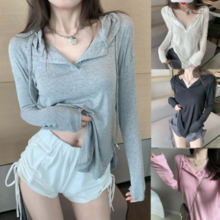 Shein🔥เสื้อยืดแขนยาว มีฮู้ด oversize แฟชั่นฤดูใบไม้ร่วง สไตล์เกาหลี เข้ากับทุกการแต่งกาย 2422