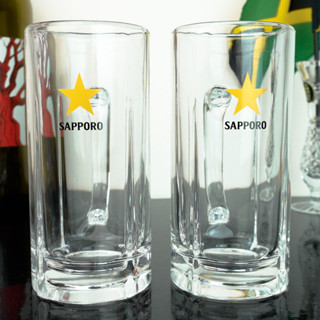 แก้วเบียร์มัค  SAPPORO ดาวเหลือง (มีหูจับ) Made In  Japan  แท้** จุ 450 ml.