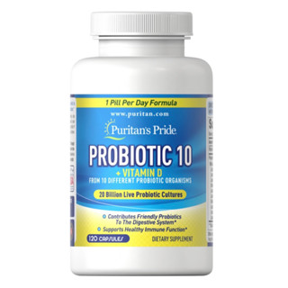 exp 10/24 Puritans Pride Probiotic 10 with Vitamin D / 120 Capsules [20 billion]พร้อมส่ง