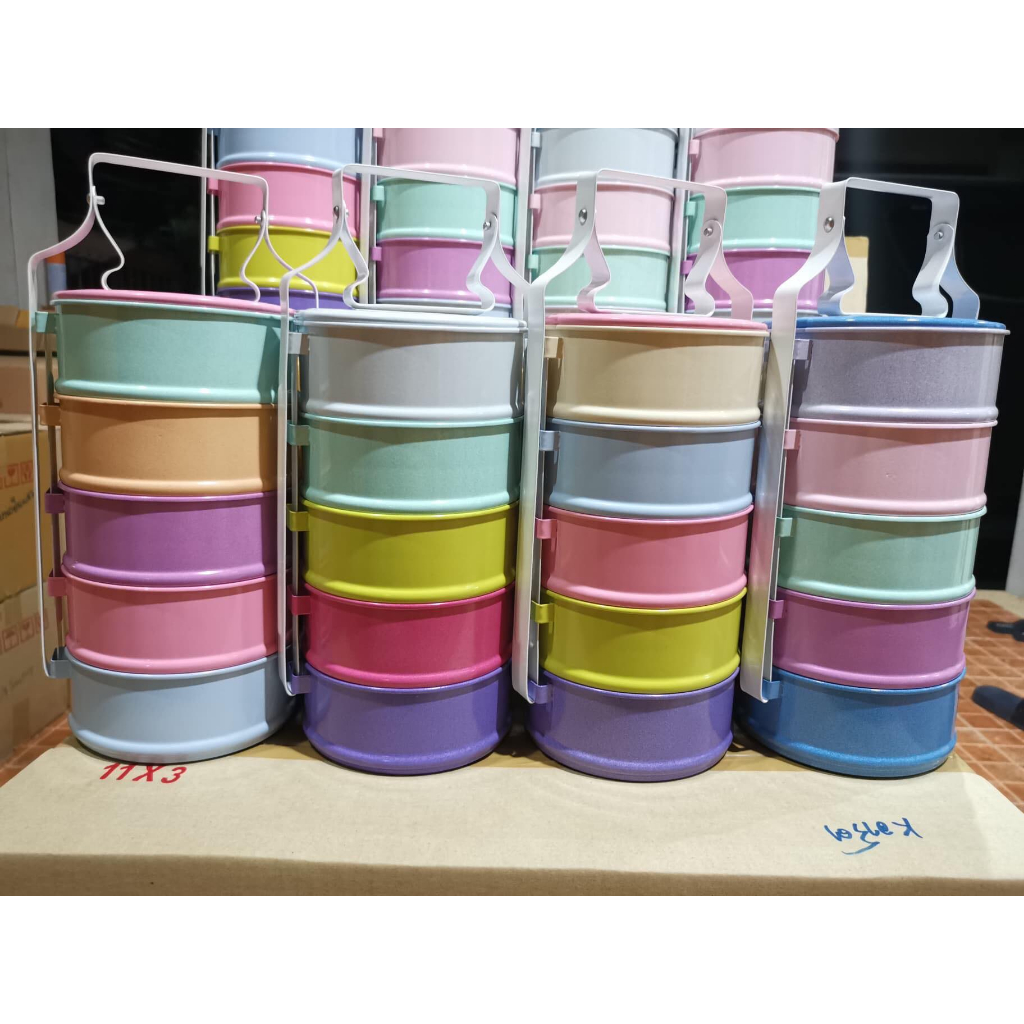 ปิ่นโตขนาดใหญ่ ขนาด 5 ชั้น เส้นผ่าศูนย์กลาง 14 ซม. ขนาดปกติ คละสีพาสเทล