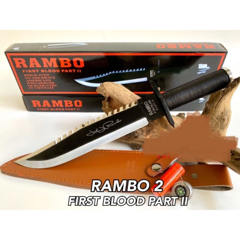 อุปกรณ์เดินป่า มีพกพา มีดเดินป่า RAMBO 2 มีกล่องพร้อมชองหนัง มีอุปกรณ์ยังชีพเบ็ดและไม้ขีด มีดเดินป่ายาว 40cm ส่งฟรี