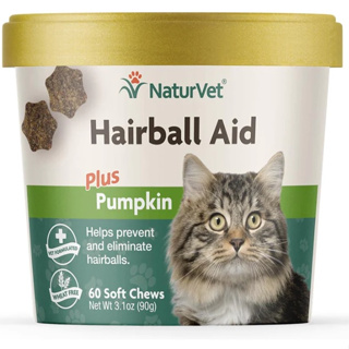 NaturVet Hairball Aid Plus Pumpkin อาหารเสริมแมว ขับก้อนขน และป้องกันแฮร์บอล (60 เม็ดขนม)