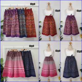 K014 กางเกง5ส่วนไซส์สาวอวบ กางเกง5ส่วนลายไทย เอวผูกโบว์ เนื้อผ้าดีใส่สบาย ใส่เที่ยว ใส่ทำบุญ