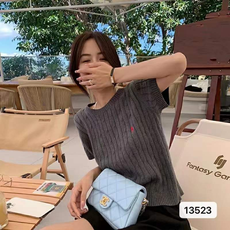 Anna 13523 เวอร์ชั่นเกาหลีคอกลมแขนสั้นเสื้อยืดถักเสื้อยืดแฟชั่นสตรี